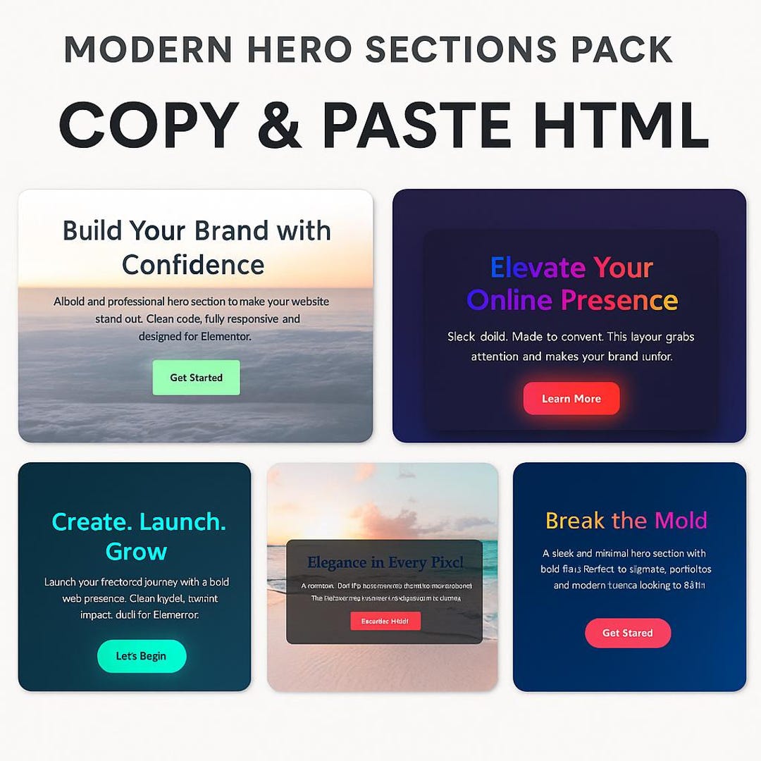 Header Copy Pasta 10 Elementor Hero Sections β Copy & Paste HTML Landing Page Templates ...