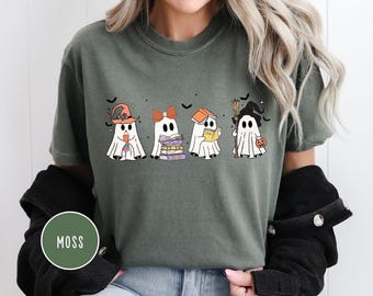 Comfort Colors Halloween Ghosts Reading Book Shirt,Halloween Ghost Tee, Book Club Shirt, Teacher Halloween Shirt,Halloween Reader Gift Shirt