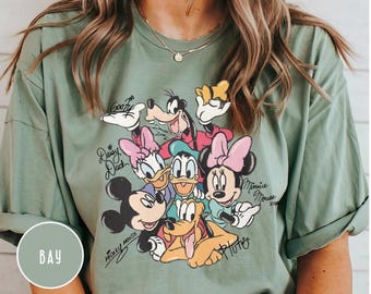 Comfort Colors Retro Mickey and Friends Signatures Shirt,Magical Shirt,Disney Characters Shirt,Mickey & Co Gift Tee, Disney Mouse Head Shirt