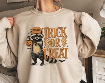 Sweatshirt raton laveur Trick Or Treat, Trash Raccoon Trick Or Treat Shirt, chemise d'Halloween raton laveur, chemise mème raton laveur, chemise mème Halloween