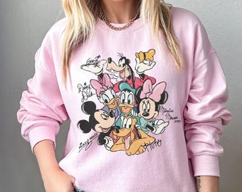 Retro Mickey and Friends Signatures Sweatshirt, Magical Shirt, Disney Characters Shirt, Mickey & Co Gift, Disney Tee Disney Mouse Head Shirt