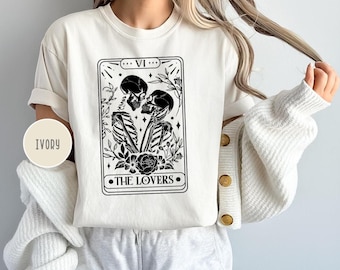 Comfort Colors The Lovers Skeleton Tarot Card Shirt,For Tarot Card Lovers On Valentines Day,Skeleton Tarot Card Shirt,Skeleton Halloween Tee