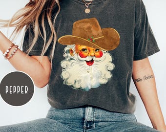 Comfort Colors Cowboy Vintage Santa Shirt, Christmas Shirt, Funny Vintage Santa Shirt,Christmas Sweatshirt for Woman,Vintage Christmas Santa