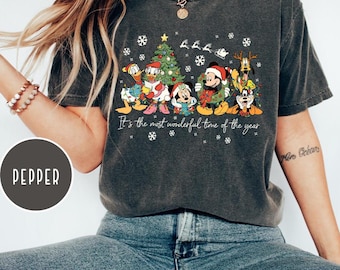 Comfort Colors Vintage It's The Most Wonderful Time of The Year Disney Christmas Shirt, Cartoon Mickey and Friends Christmas Party 2025 Tee