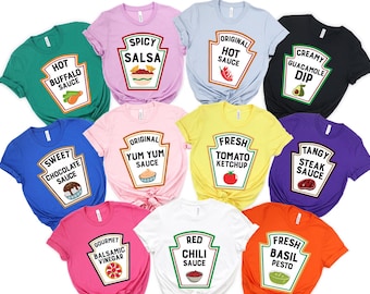 Group Condiment Matching Shirts, Thanksgiving Family Shirt, Matching Condiments Shirt, Ketchup & Hot Sauce Group Costume, Spicy Food Shirt