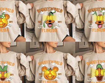 Vintage Halloween Pumpkin Disneyland Sweatshirts,Disneyworld Halloween Tee , Mickey and Friends Pumpkin Shirt, Disney Halloween Group Shirt