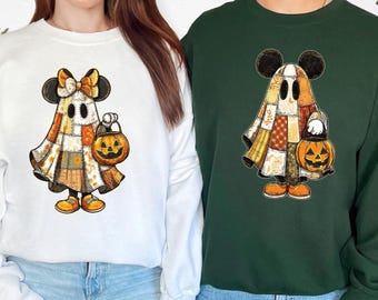 Retro Mickey Minnie Halloween Couple Sweatshirts, Mickey Minnie Ghost Shirt, Spooky Season Shirt, Disney Halloween Tee, Halloween Family Tee