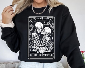 The Lovers Skeleton Tarot Card Sweatshirt,For Tarot Card Lovers On Valentines Day,Skeleton Lovers Tarot Card Tee, Skeleton Halloween Shirt