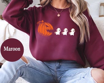 Pumpkin Ghost Halloween Sweatshirt, Cute Ghost Shirt,Spooky Season,Ghost Pumpkin Shirt,Halloween Ghost Shirt,Halloween Shirt,Retro Halloween
