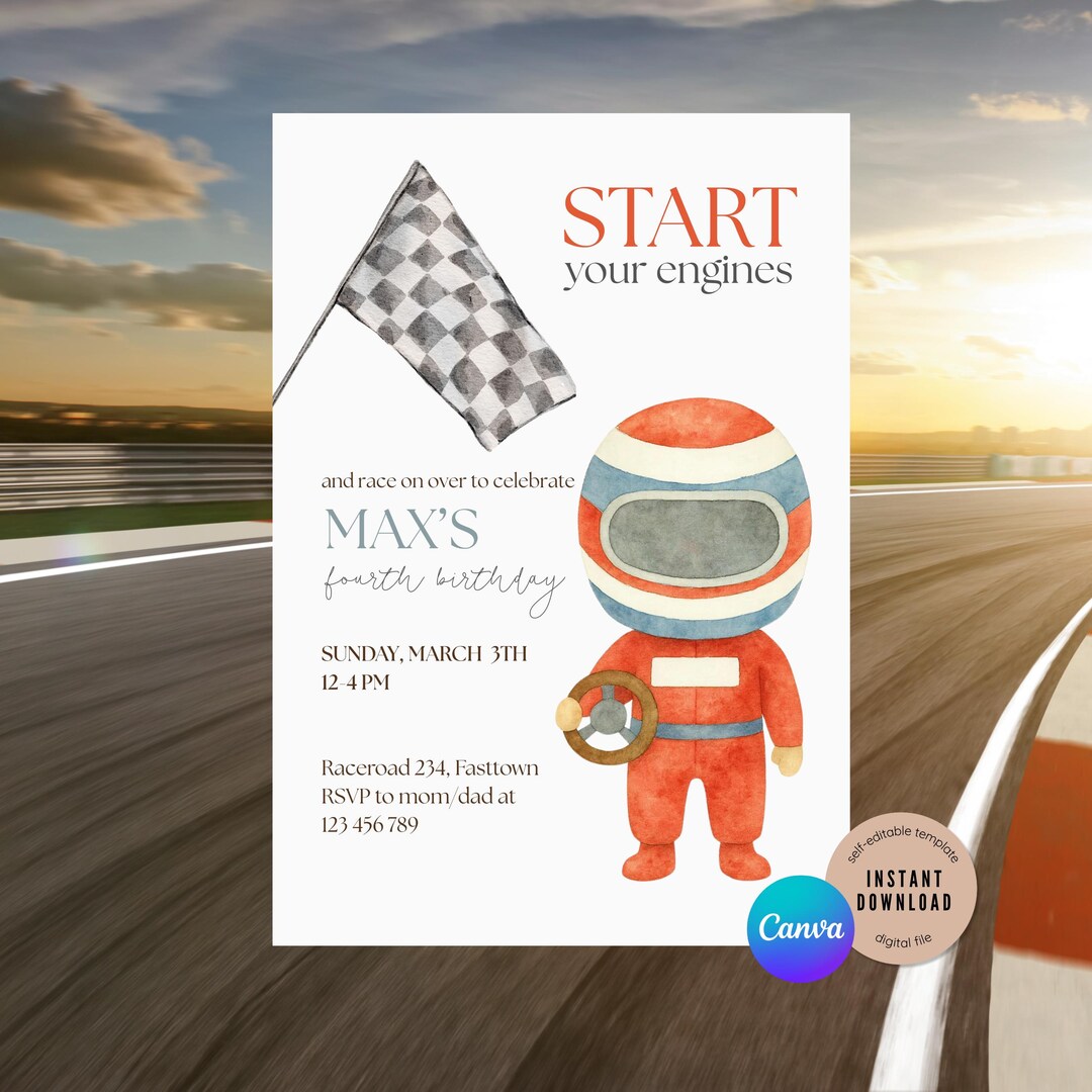 Start Your Engines Birthday Invitation, Racing Theme Birthday, Race Car ...