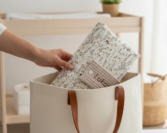 Windeltasche personalisiert mit Namen, Wickeltasche mit Wickelunterlage, Geschenkidee zur Geburt Taufe Babyparty, Babygeschenk, Gräser