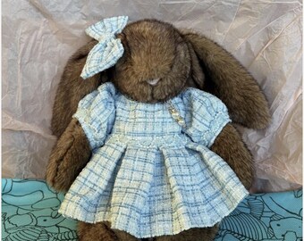 Clothes only! Medium Bartholomew Bear/Bunny Blue Tweed Bow Dress Set