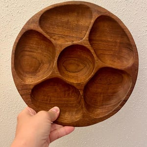 Mid-Century Round Snack Tray — Teak Wood, Danish Design, Probably 1960s