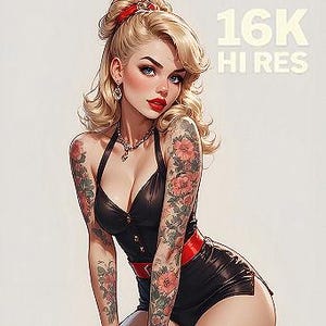Retro Pin-Up Girl Tattoo Art: 16K Ultra HD Digital Download