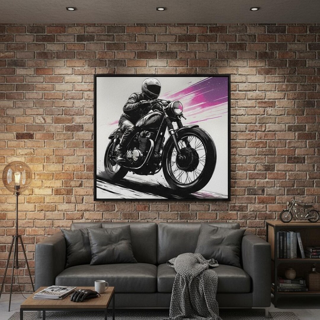 Motorcycle Rider Art Decor Canvas Print, Biker Enthusiast Gift, Garage ...