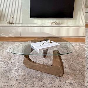 Handmade Modern Glass Coffee Table with Solid Wood Base