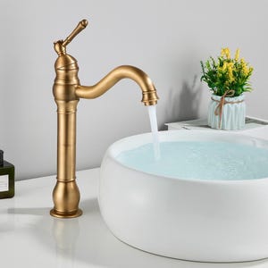 Robinet évier Salle De Bain Laiton Plaqué Or 24 Carats - Style Rétro, Montage Libre, Neuf - Italie