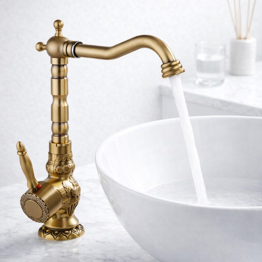 Floral Engraved Bathroom Mixer Tap Antique Style - Etsy