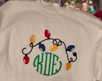 Monogram Christmas light sweatshirt, celebrate the holidays, christmas gift