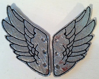 Metallic Silver Faux Leather with White Stitching Percy Jackson Inspired Shoe Wings