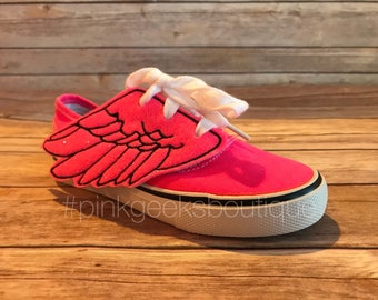 Hot Pink and Black Embroidered Shoe Wings /  Percy Jackson Hermes Inspired winged shoes / Angel wing shoes / fun shoes with wings/ felt wing