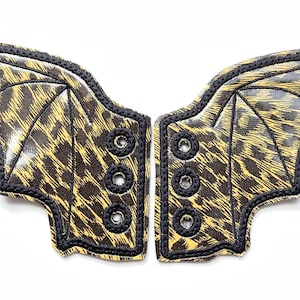 Leopard print faux leather bat wing with black stitching, Stocking Stuffer Faux leather bat wing  inspired shoe wings great for Com icon
