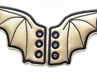 Gold faux leather bat wing with black stitching, Stocking Stuffer Faux leather bat wing  inspired shoe wings great for Com icon