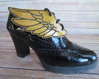 Gold Glitter Faux Leather with Black Stitching Percy Jackson Inspired Shoe Wings