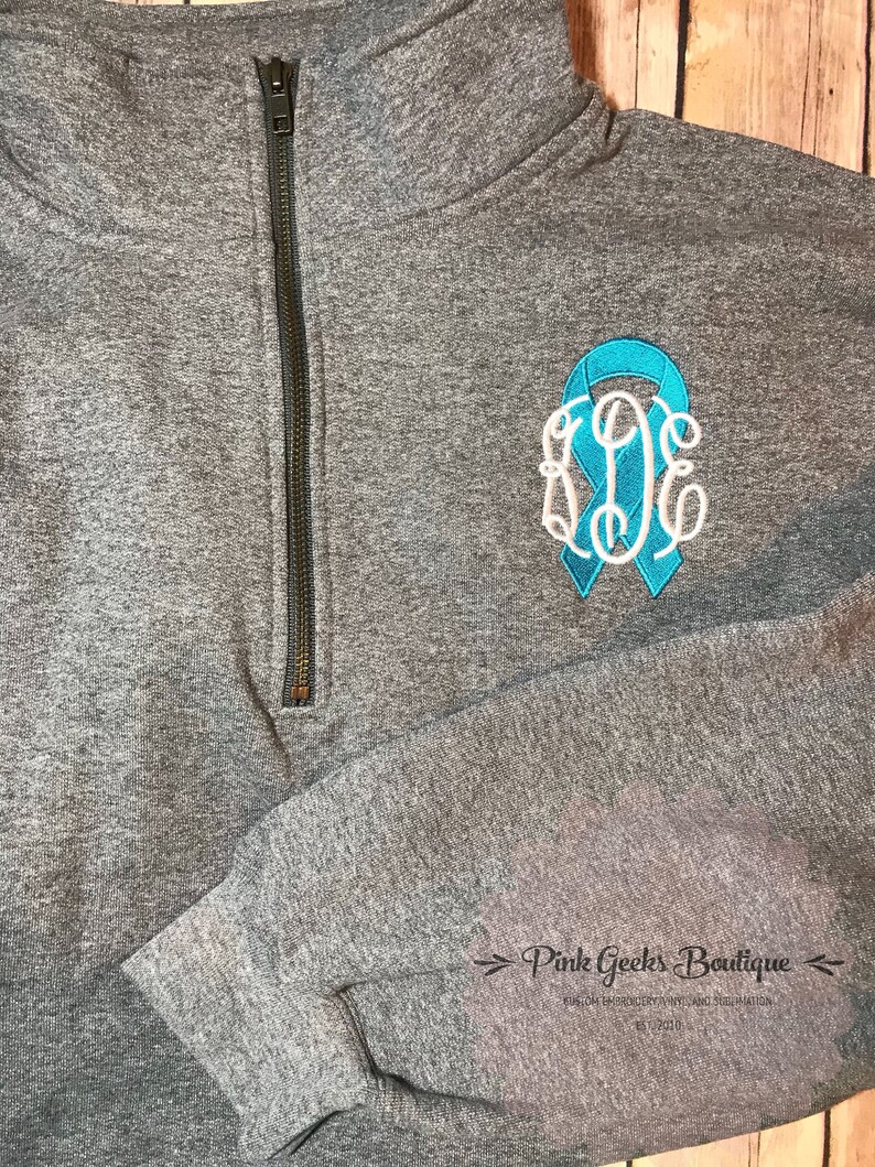 Monogrammed sweatshirt,personalized quarter zip pullover cancer awareness plus size available cancer survivor awareness ribbon shirt