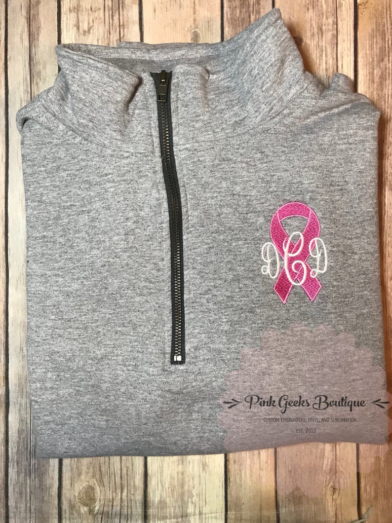 Monogrammed sweatshirt,personalized quarter zip pullover cancer awareness plus size available cancer survivor awareness ribbon shirt