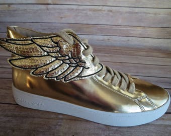 Metallic Gold Faux leather wings stitched with black thread,Percy Jackson Inspired Shoe Wings, shoe accessory, shoe wings