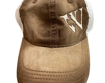Trucker hat, University of Wyoming hat, UW hat, embroidered UW hat, brown hat, gift under 25