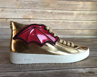 Red Glitter Faux leather Bat wing  inspired shoe wings great for Com icon, shoe wings, bat wings, shoe accessory, shoe jewelry