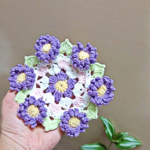 3 in 1 Crochet Flower Pot & Coaster Set – Handmade Colorful Floral Decor, Unique Gift, Cute Home Decoration image 9
