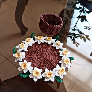 3 in 1 Crochet Flower Pot & Coaster Set – Handmade Colorful Floral Decor, Unique Gift, Cute Home Decoration image 6