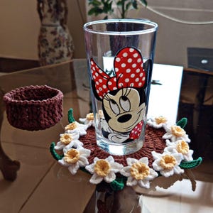 3 in 1 Crochet Flower Pot & Coaster Set – Handmade Colorful Floral Decor, Unique Gift, Cute Home Decoration image 5