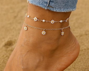 Handgemaakte parel madeliefje armband | Elegante bloemenketting sieraden | Sierlijk cadeau voor vrouwen