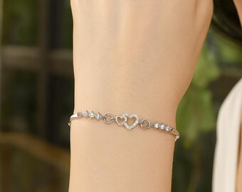 Purple Crystal Heart Charm Bracelet | Dainty Zircon Jewelry for Women | Elegant Gift for Her