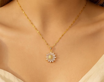 Sunflower Stainless Steel Necklace | Dainty Flower Pendant | Everyday Boho Jewelry Gift for Her