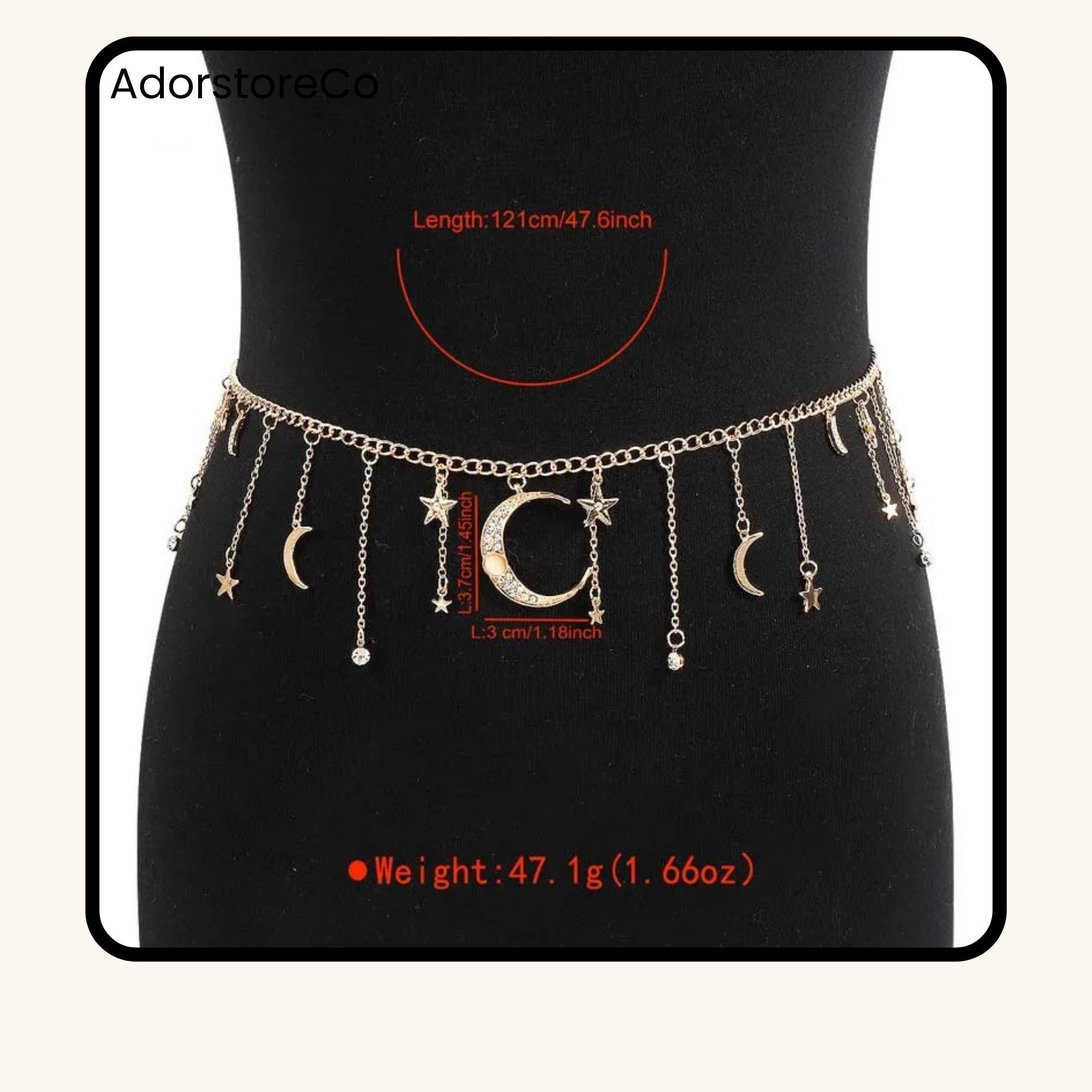 ✨ Celestial Moon & Star Gold Waist Chain / Body Chain ✨ Sacina Silver-tone Moon Star Belt, Waist Chain Belt for  main image 4