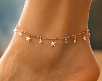 Stainless Steel Star Anklet: Zircon Beach Foot Jewelry