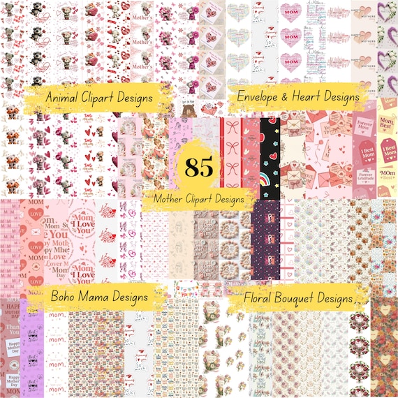 Mothers Day Pattern Paper for Cricut — 12x12 Seamless Floral, Animal & Boho Mama Designs for Cards, Scrapbook, Wrapping, Gift, 85 JPG