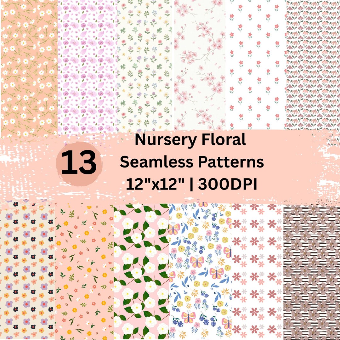 Pink Floral Nursery Seamless Pattern Bundle, Baby Girl Digital Paper ...