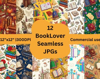 12 fichiers JPG sans couture pour amoureux des livres, motifs floraux livresques confortables (usage commercial)