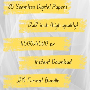 Peut inclure: Image d'un ensemble de produits num&eacute;riques avec 85 papiers num&eacute;riques sans couture. L'image comprend le texte qui dit "12x12 inch (high quality)", "4500x4500 px", "Instant Download" et "JPG Format Bundle".