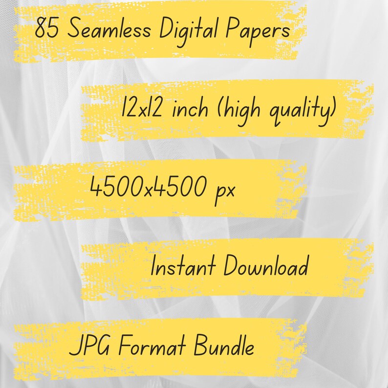 Peut inclure: Image d'un ensemble de produits num&eacute;riques avec 85 papiers num&eacute;riques sans couture. L'image comprend le texte qui dit "12x12 inch (high quality)", "4500x4500 px", "Instant Download" et "JPG Format Bundle".