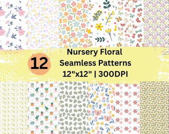 Lot de motifs neutres sans couture pour chambre de bébé, papier numérique pastel floral pastel (12 x 12 JPG)
