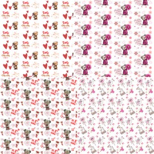 Peut inclure: Plusieurs motifs r&eacute;p&eacute;t&eacute;s avec des ours en peluche, des c&oelig;urs et des motifs floraux. Certains motifs incluent les phrases &laquo;&nbsp;I love mom&nbsp;&raquo;, &laquo;&nbsp;Happy Mother's Day&nbsp;&raquo; et &laquo;&nbsp;#1 Mom&nbsp;&raquo;. La palette de couleurs comprend le rouge, le rose et le blanc.