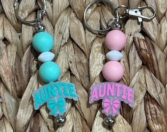 Beaded Auntie Keychain | Silicone Wristlet Purse Charm, New Aunt Gift