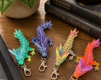 Articulated Dragon Keychain | 3D Printed Multicolor Bag Charm, Fantasy Gift